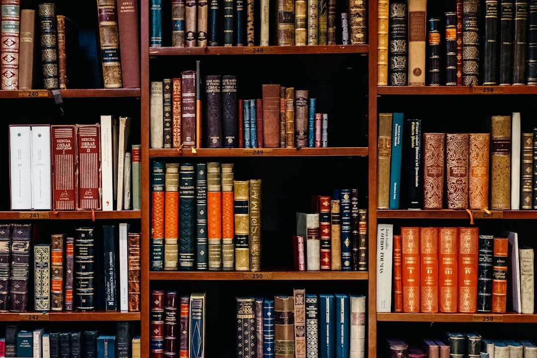 bookshelf with mystery novels